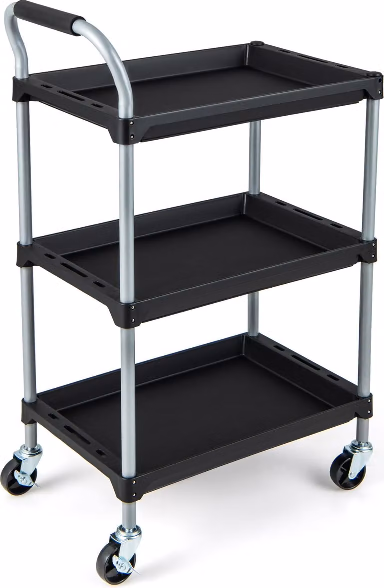Carrello da officina COSTWAY, carrello portautensili mobile con 3 ripiani, maniglia imbottita e rotelle, carrello da trasporto per garage, magazzino, cucina, 64x40x102 cm