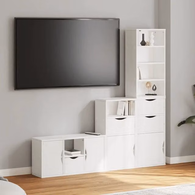 Mobile TV 4 pz-Mobile per TV-Credenza TV con Contenitore ODDA Bianco in Legno di Pino 591174