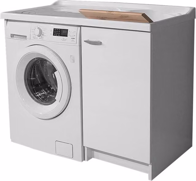Lavatoio e Coprilavatrice 109x60x89cm Asse in Legno Montegrappa Marella Bianco Destro con Cesto