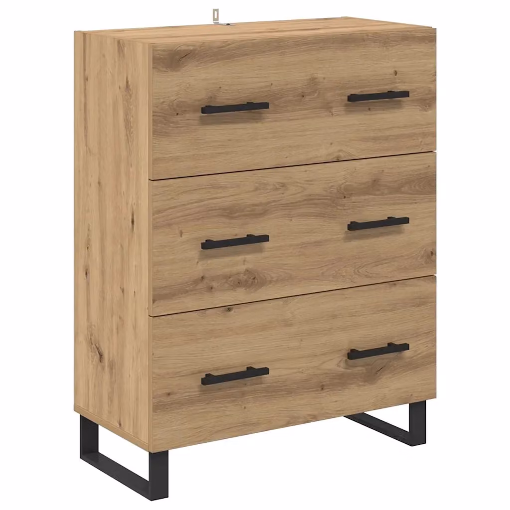 Credenza Buffet con Cassetto in Rovere e Metallo Stile Rustico vidaXL L: 69,5 cm, P: 34 cm, H: 90 cm – 2