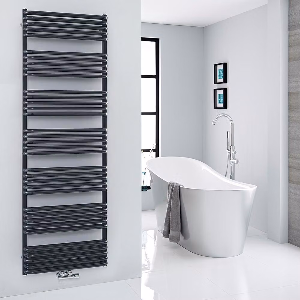 Scaldasalviette Nero Attacco Centrale 1800x600mm - Termoarredo Bagno - Stile Moderno - Arch