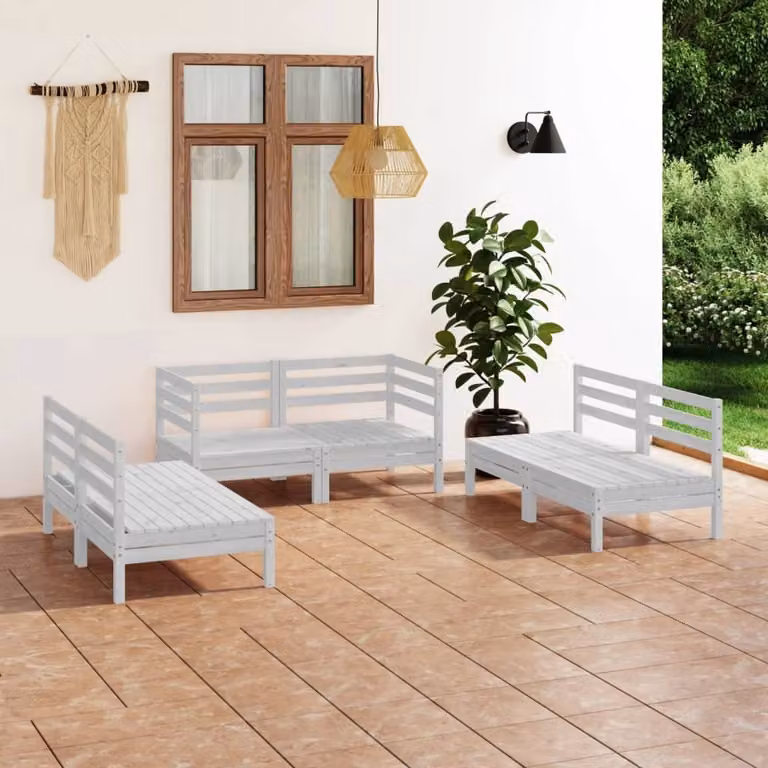 The Living Store Set da salotto da giardino 6 pezzi in legno di pino massiccio bianco