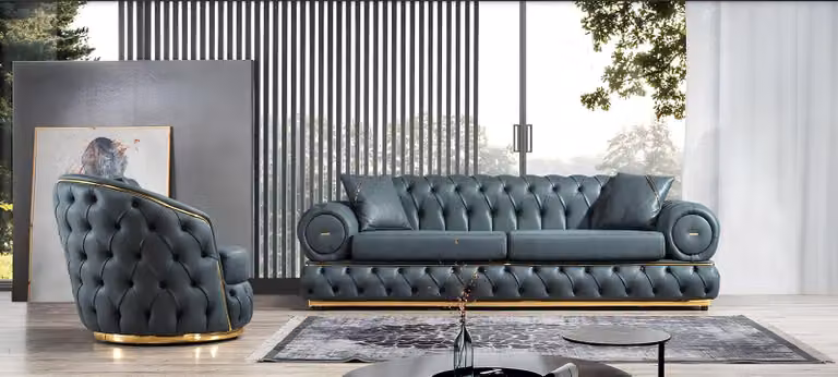 Sofagarnitur 3+1 Sitzer Garnitur Sofa Sofas Leder Sessel Luxus Chesterfield