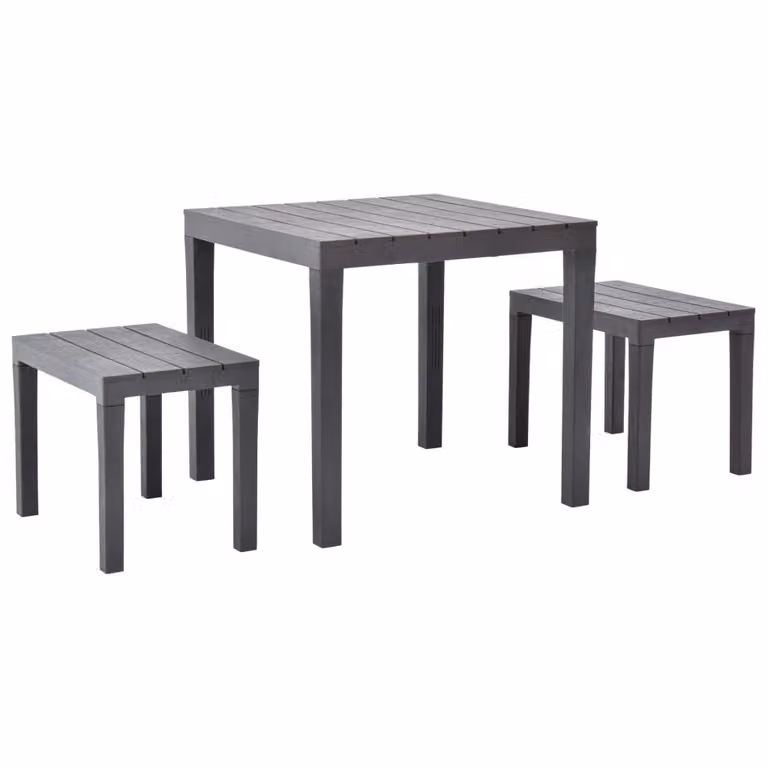 Tavolo da giardino con 2 panche in plastica marrone