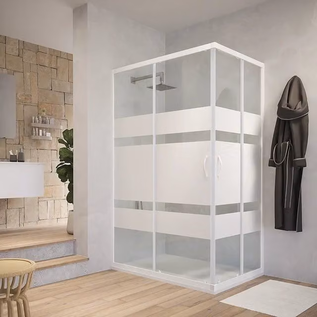 Box doccia angolare 70x120 cm serigrafato 4 mm profili bianchi| Grenada