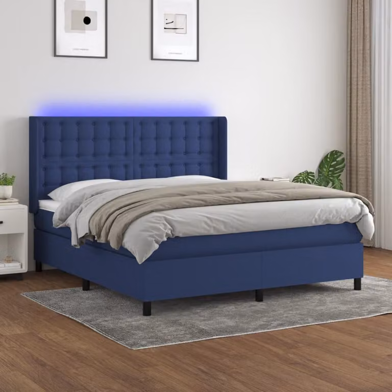 Letto a Molle vidaXL con Materasso e Illuminazione LED Blu, Rivestimento in Tessuto, L/P: 160 x 200 cm