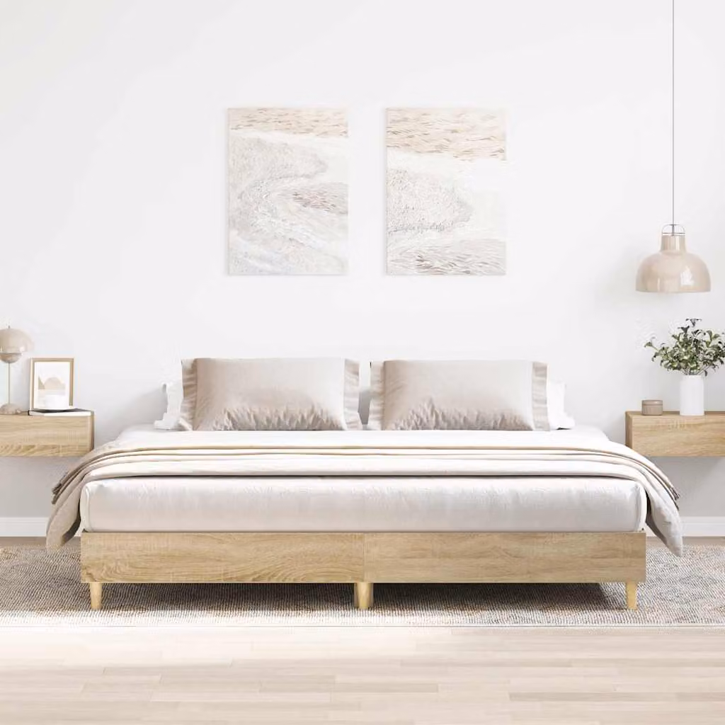 Giroletto vidaXL in Rovere Sonoma con doghe fisse in legno, L/P: 200 x 200 cm