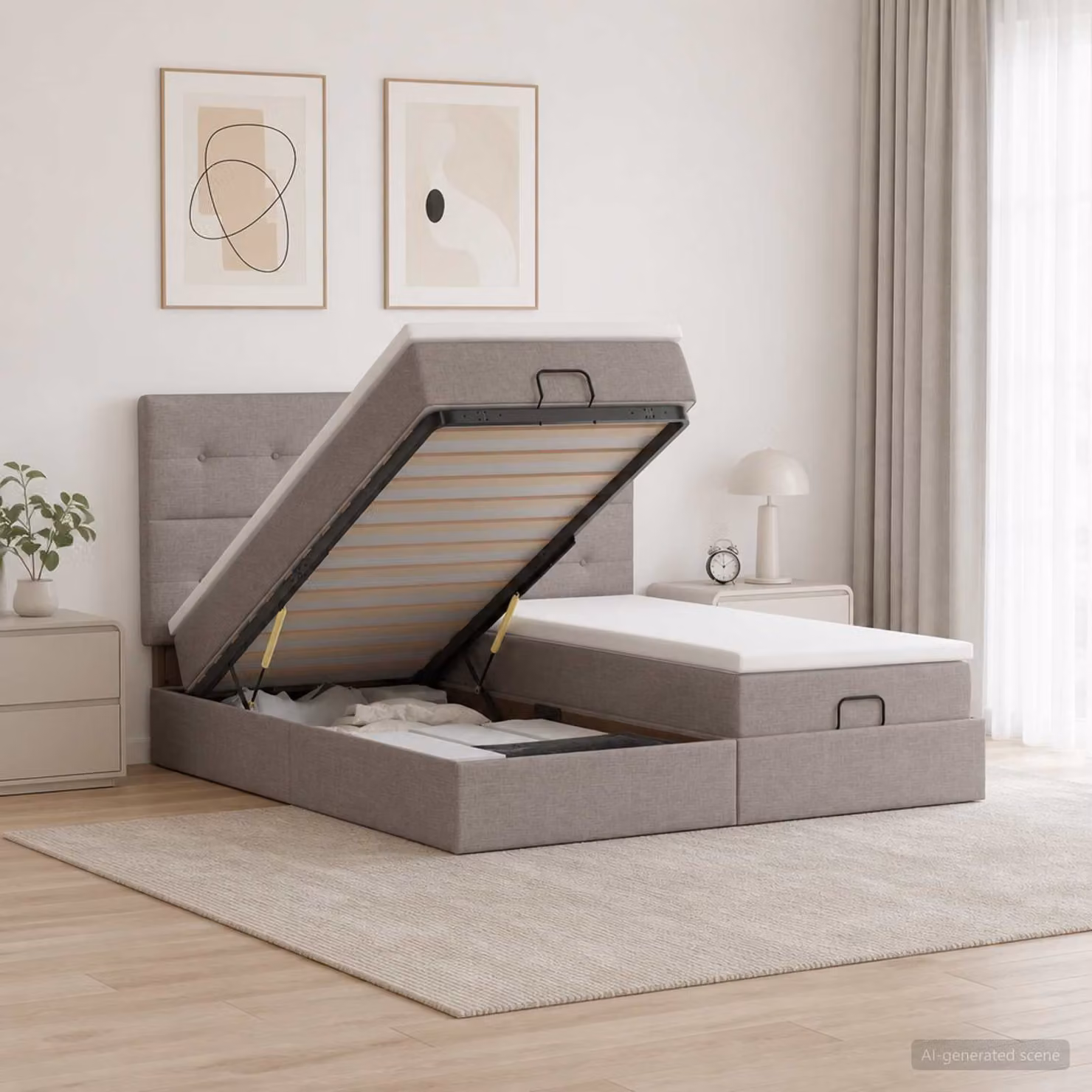 Letto ottomano con materasso e testiera vidaXL in tessuto tortora L 160 x P 200 cm