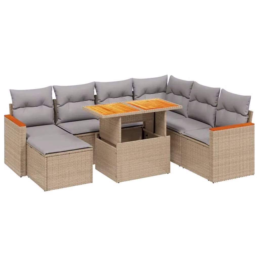 Set Divano da Giardino a L vidaXL da 8 Pezzi in Polyrattan con Cuscini Beige e Tavolino, Design Moderno per Terrazza e Giardino – 2