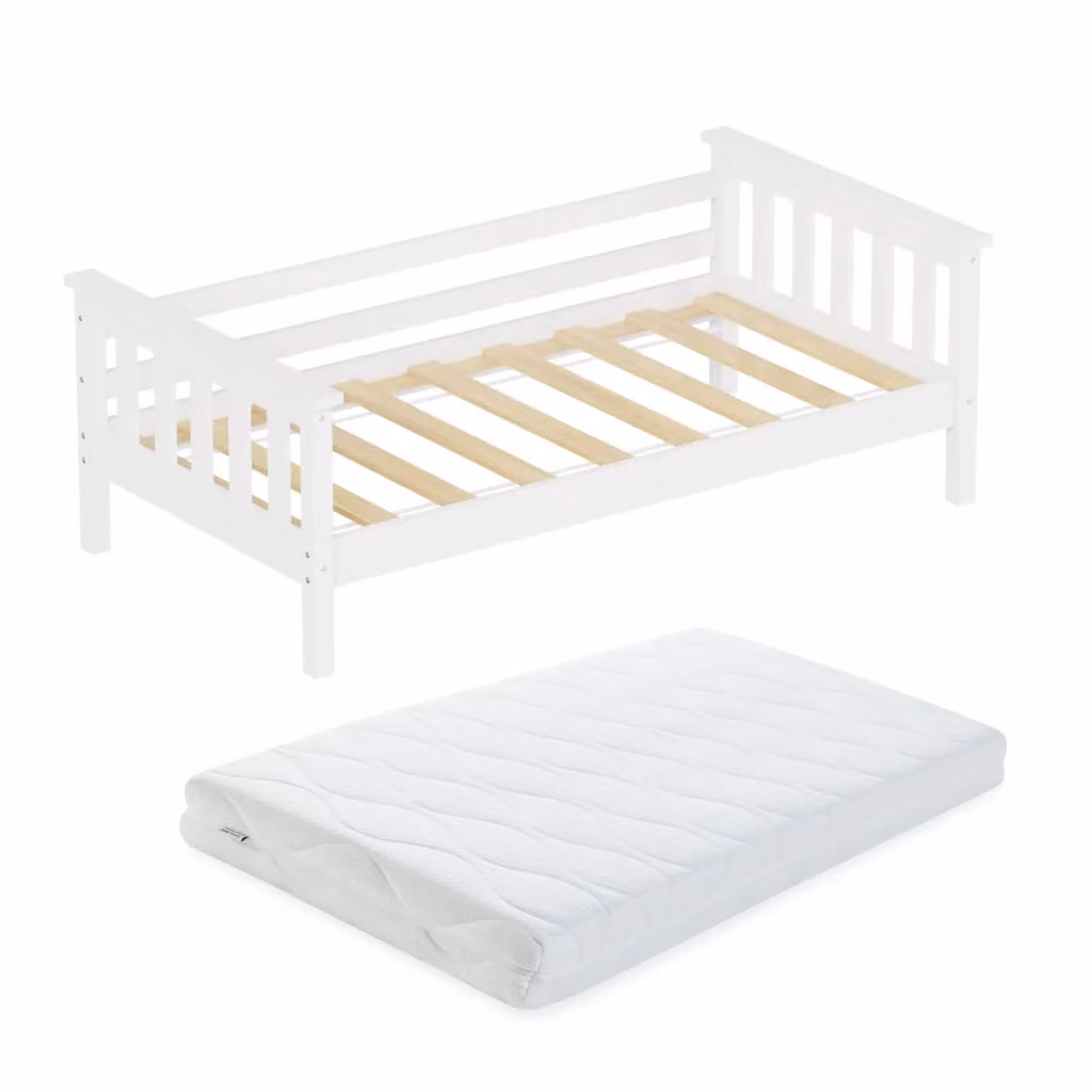 Letto per bambini neu.haus in legno di pino bianco con materasso in schiuma ipoallergenica L/P/H: 160 x 80 cm – 2