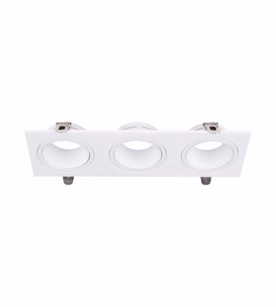 V-TAC Portafaretto LED Triplo da Incasso Rettangolare 3*GU10 in Policarbonato e Ferro Colore Bianco