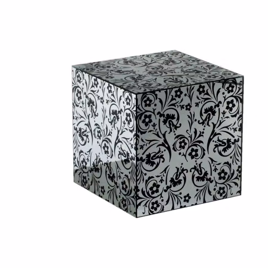 Tavolino quadrato con specchio damascato floreale IPERBRIKO L/P/H: 40 x 40 x 40 cm, disponibile in bianco, nero o argento – 2