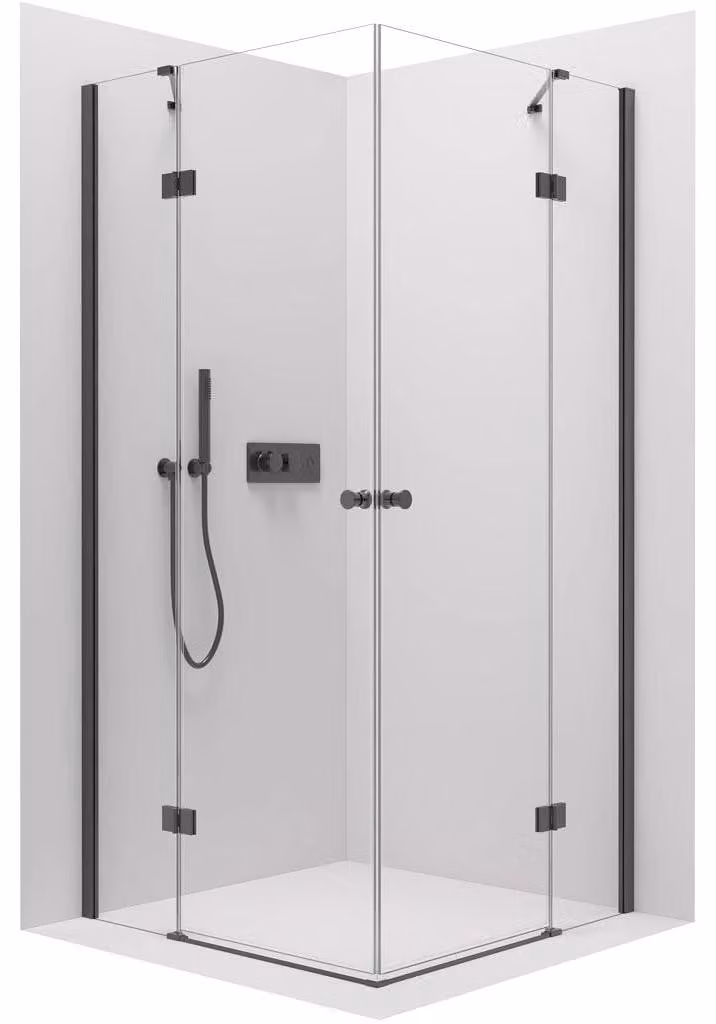 CERANO - Box doccia Marino Duo L/P - 6 mm - nero opaco, vetro trasparente - 100x100x190 cm - con cerniere