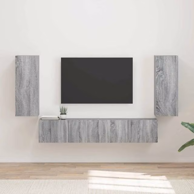 Set di 4 mobili da parete per TV moderni vidaXL in MDF grigio lucido