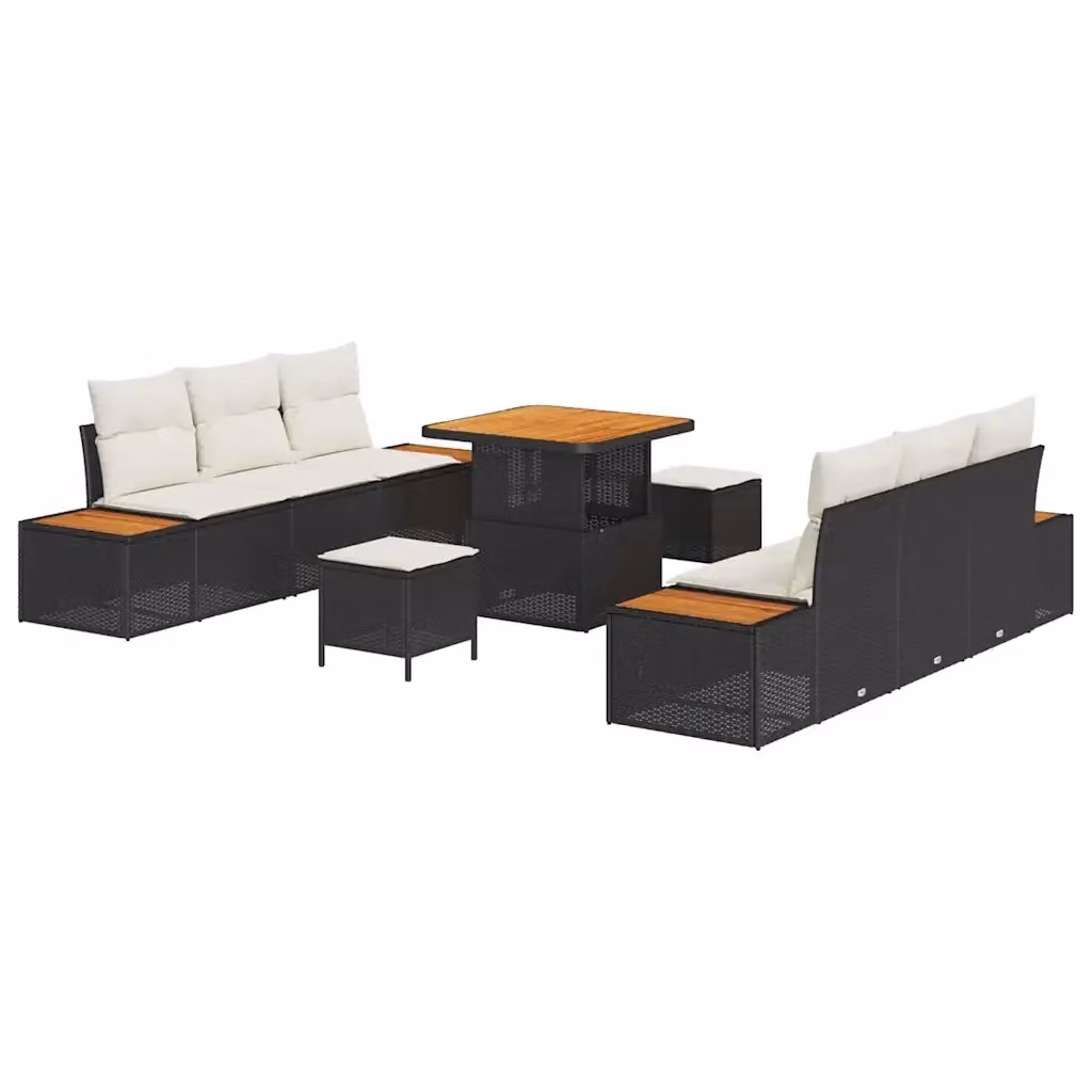 Set Divano da Giardino vidaXL a forma a U in Polyrattan Nero con Tavolino e Ottoman, 9 Pezzi – 2