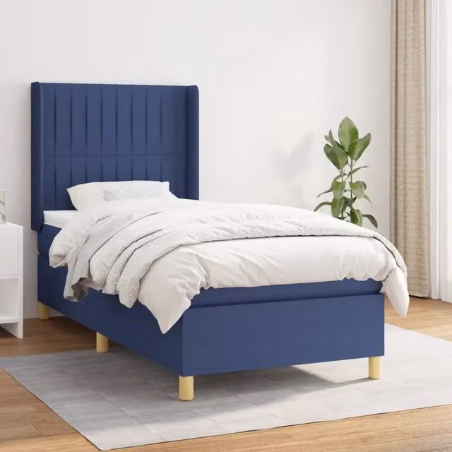 Letto ibrido vidaXL con giroletto a molle e materasso in tessuto blu e bianco L/P/H: 90 x 200 x 203 cm – 1