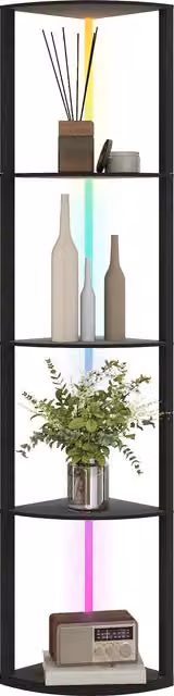 Lampada da terra a colonna HOMCOM con 5 ripiani e illuminazione LED, Nero, L: 42 cm, P: 29,5 cm, H: 163 cm