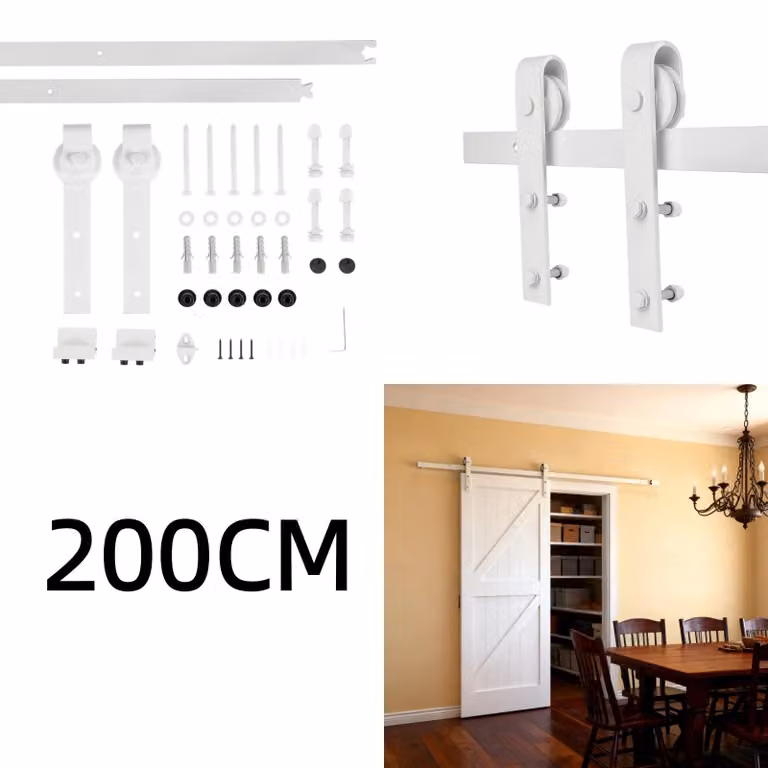 Guida per porta scorrevole - Kit di accessori per porta a battente a soffietto - 2 metri - Acciaio al carbonio - Bianco