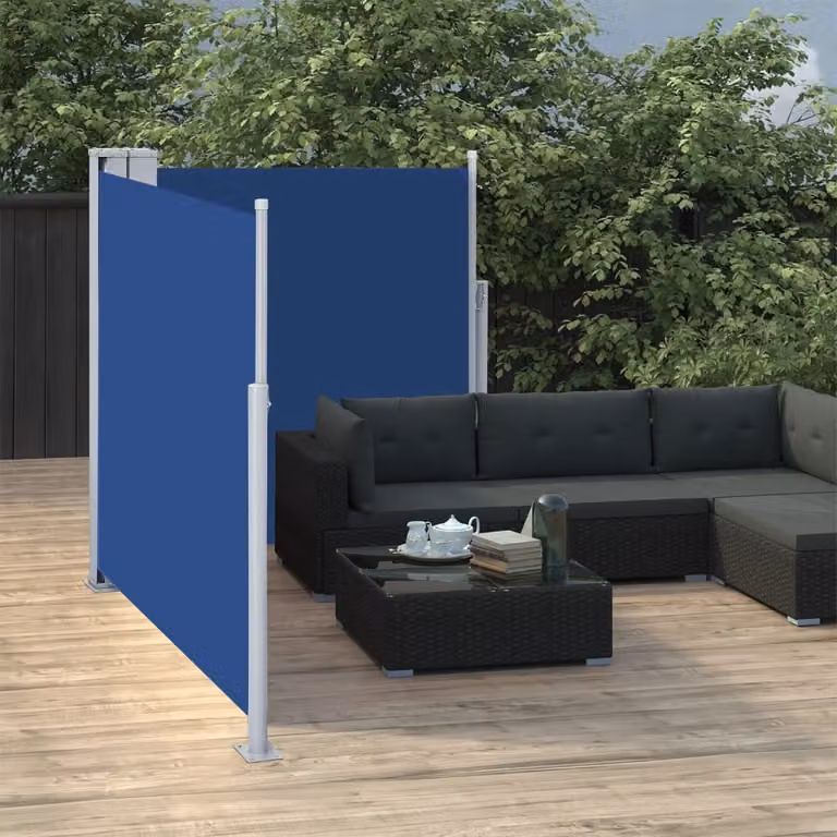 The Living Store Tenda laterale estensibile blu 100 x 600 cm