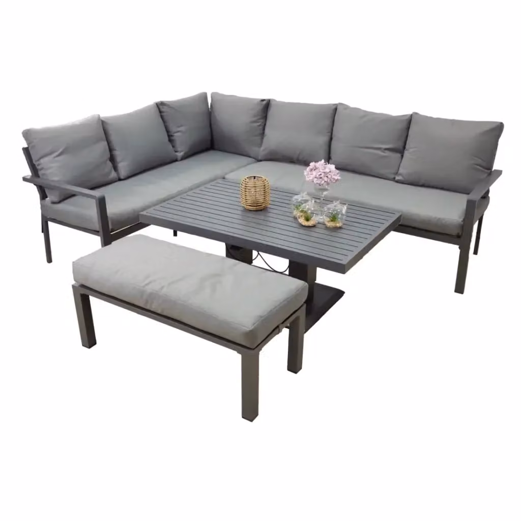 Salotto da giardino ad angolo FERONA da 7 posti in alluminio grigio con tavolo e pouf coordinato – 2