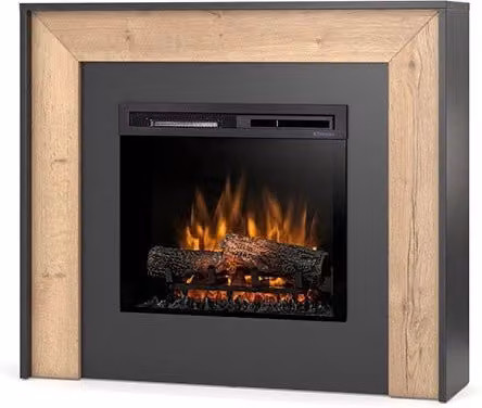 Camino Elettrico Riscaldante Autoportante con LED ZUNI, Colore Nero e Rovere Chiaro, L: 108,2 cm, P: 93,5 cm, H: 27,5 cm