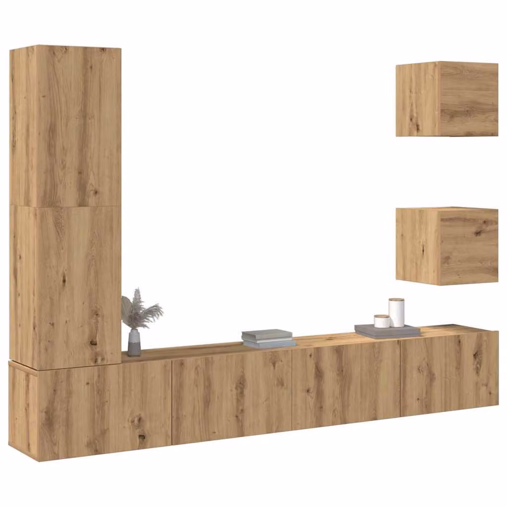 Set Mobile TV vidaXL in Legno Rovere Marrone per Soggiorno, 5 Pezzi da Montare a Parete
