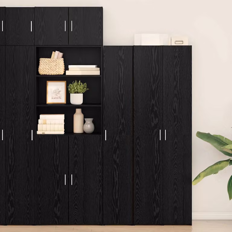 Credenza vidaXL in legno stile minimalista, colore nero e marrone, L: 30 cm, P: 42,5 cm, H: 185 cm
