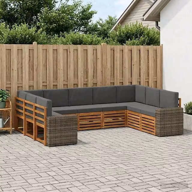 Set di divani da esterno 9 pz Naturale e Antracite Poliestere 3384848