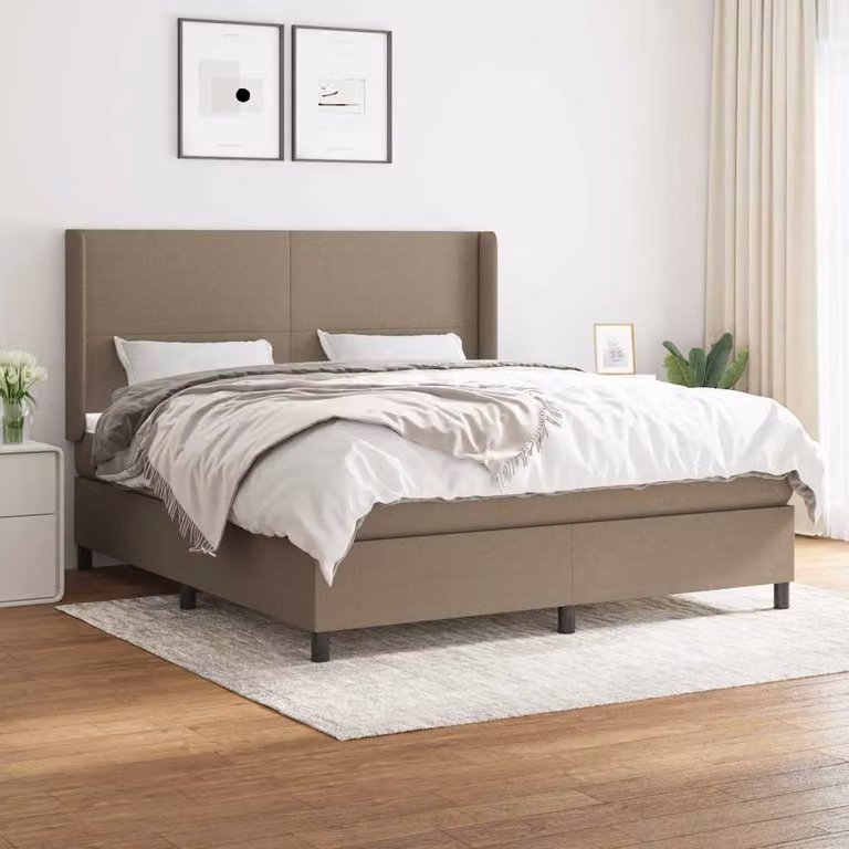 vidaXL Letto Ibrido con Giroletto a Molle e Materasso in Tessuto Beige e Bianco L/P/H: 180 x 200 x 128 cm