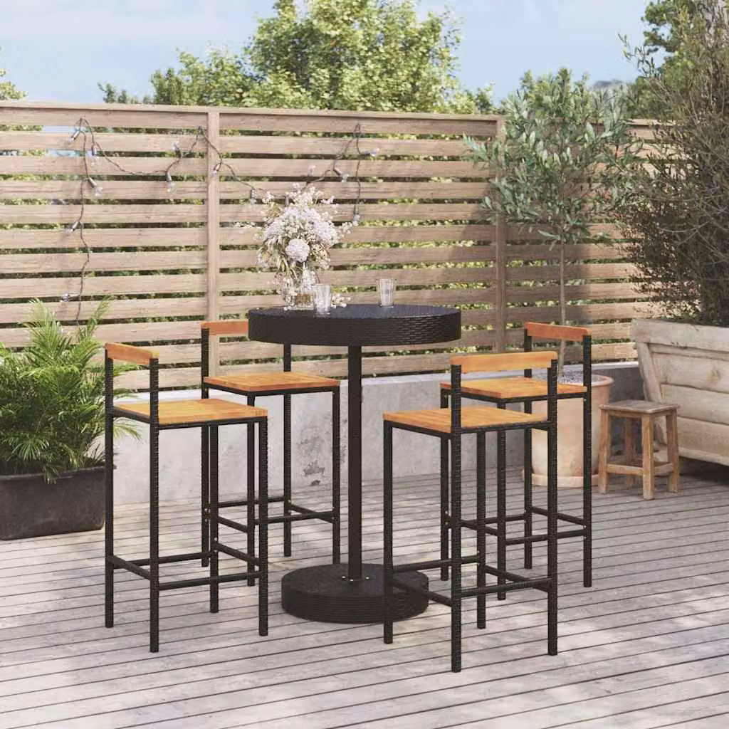 vidaXL Set Bar Giardino 5 pz Nero in Polyrattan e Legno di Acacia