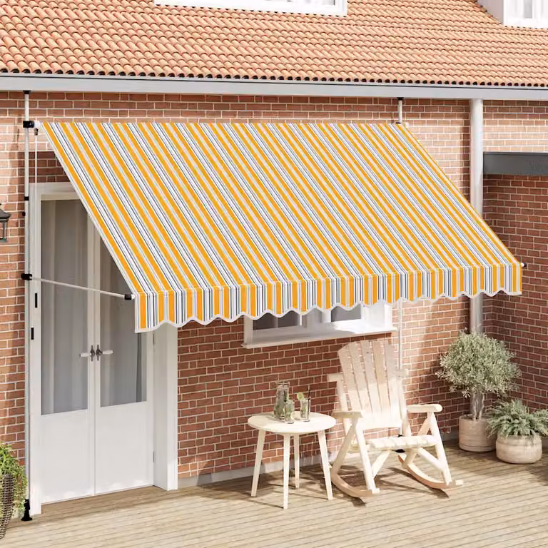vidaXL Tenda da Sole Retrattile Manuale in Poliestere e Acciaio, Strisce Blu e Gialle, Larghezza: 350 cm