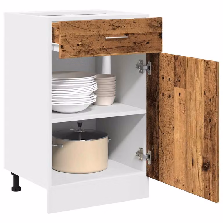 Mobile con Cassetto Lyon vidaXL in Legno Antico, Colore Marrone e Bianco, L: 50 cm, P: 46 cm, H: 81,5 cm