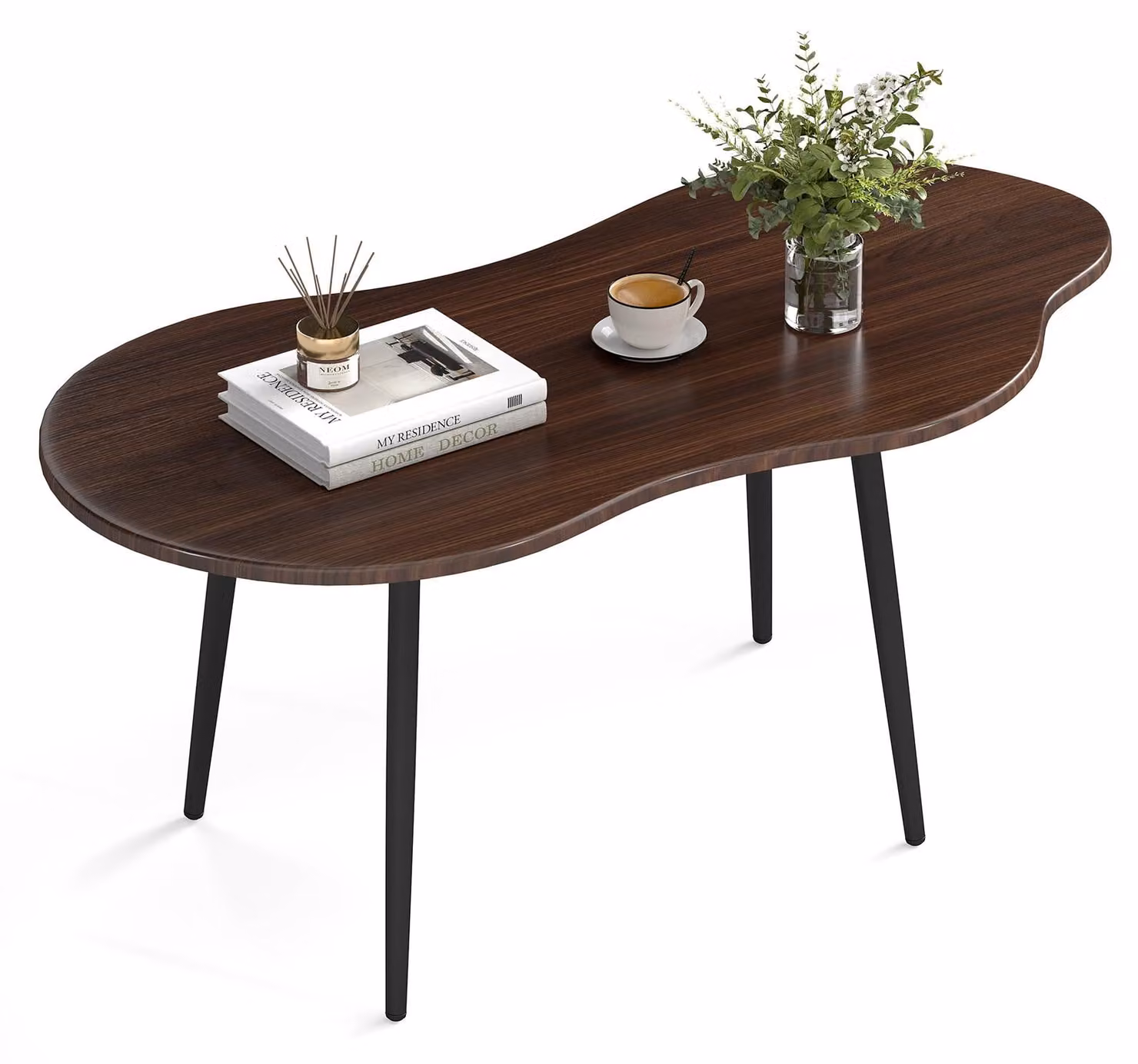 COSTWAY Tavolino da salotto in legno, tavolino da salotto a forma di nuvola con struttura in metallo, tavolino da caffè moderno, tavolino da divano per soggiorno e ufficio, 100x51x44 cm, marrone