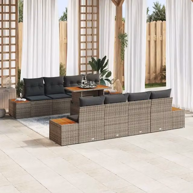 Set Divano da Giardino 9 pz Grigio Poly Rattan 3358788