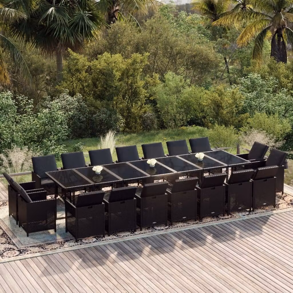 Maison Exclusive - Set da pranzo da giardino da 19 pezzi con cuscini in polyrattan nero