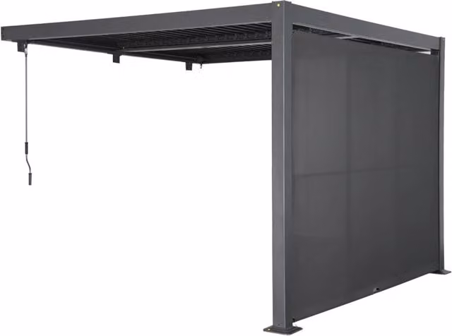 Pergola bioclimatica addossata SWEEEK in alluminio e acciaio colore antracite con tenda, L: 3 m, P: 3 m