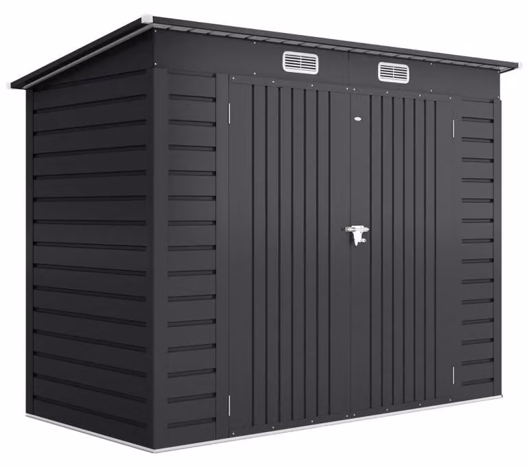 Capanno da giardino Moonbite in acciaio zincato, dimensioni 249 x 121 cm, con doppia porta con serratura, 2 prese d'aria, pannelli orizzontali, superficie del pavimento di 2,7 m², colore grigio