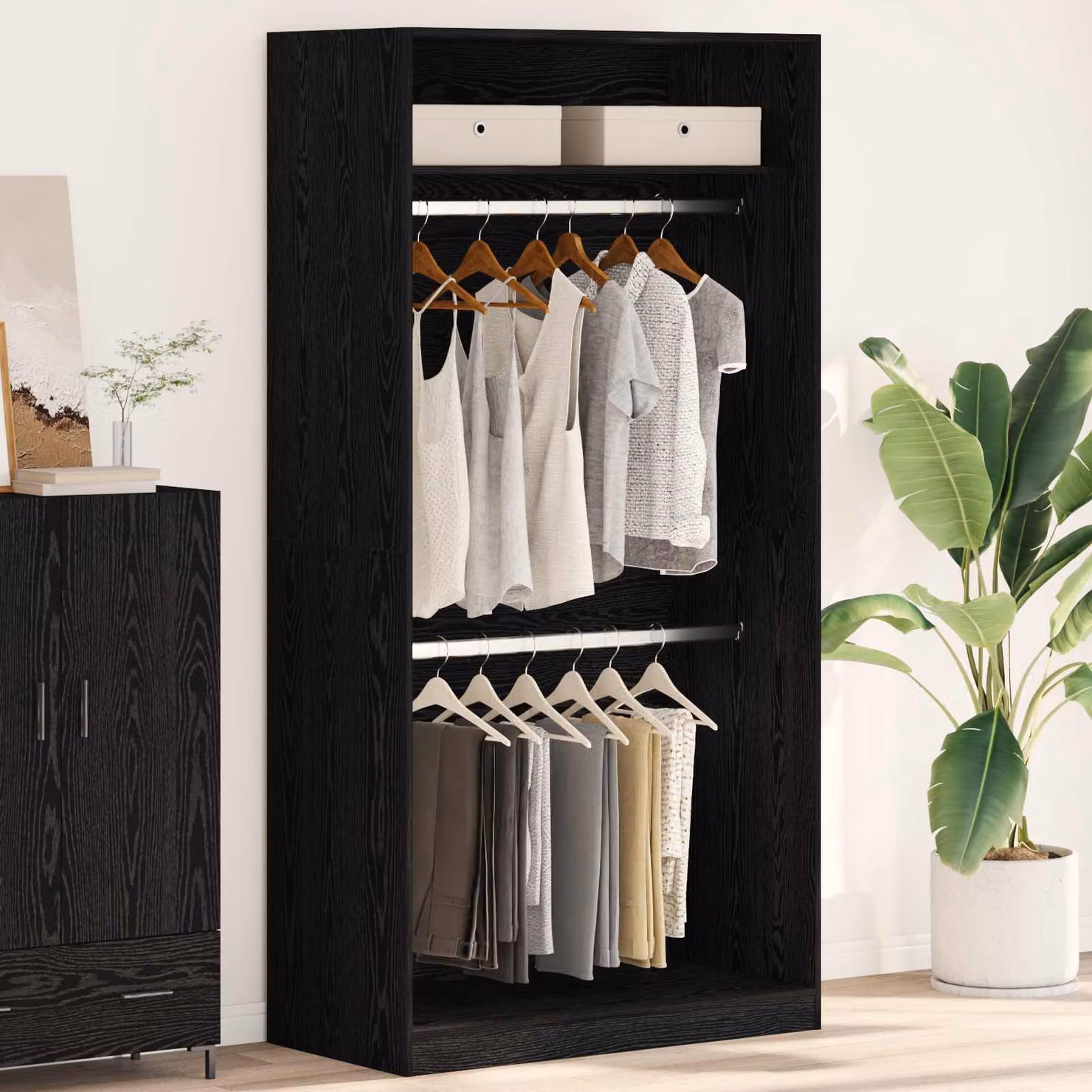 vidaXL Guardaroba Rovere Nero con Ripiani e Appendiabiti L/P/H: 100 x 50 x 200 cm – 1