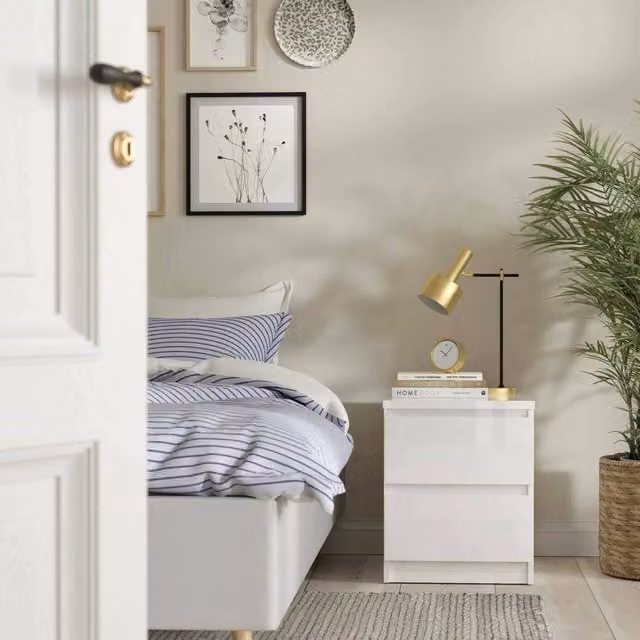 Comodino Azar DMORA bianco lucido L: 40,4 cm, P: 49,5 cm, H: 40,4 cm