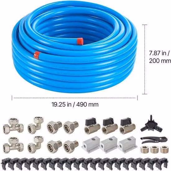 Kit di tubi e raccordi in HDPE e alluminio per condotti d'aria, da 3/4 di pollice, lunghezza 100 piedi, colore blu