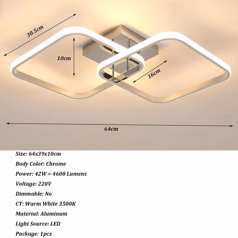 Lampada a soffitto LED quadrata moderna - A5335 - Alluminio - 42 W - Bianco freddo 6500 K - Non dimmerabile - Bianco