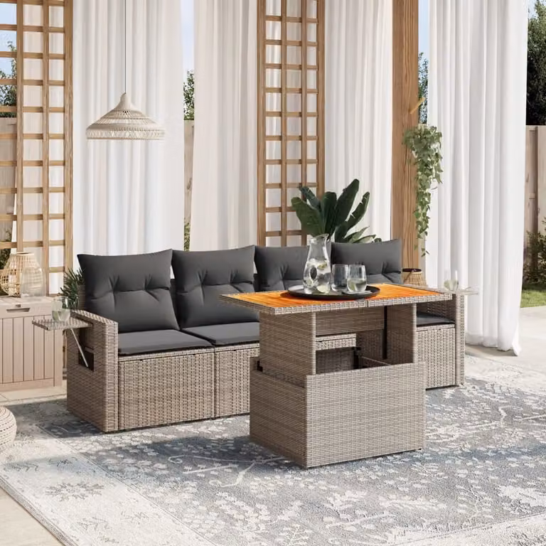 Maison Exclusive - Set Divano da Giardino 5 pz con Cuscini Grigio in Polyrattan