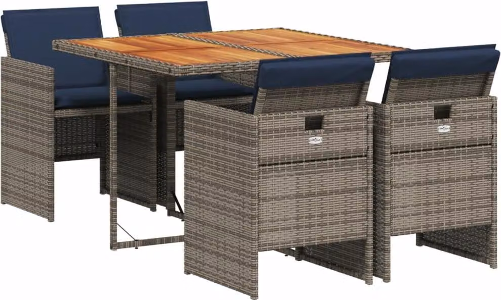 Set da pranzo da giardino da 5 pz con Cuscini in Polyrattan Grigio
