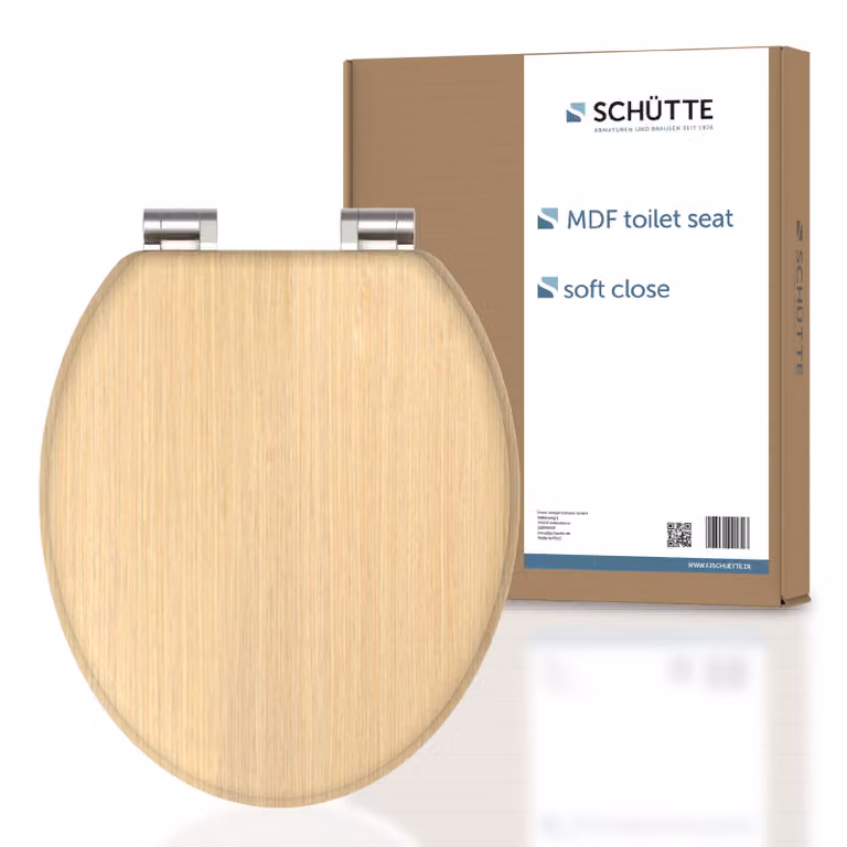 Sedile per WC SCHÜTTE in MDF LEGNO NATURALE, sedile per WC con chiusura morbida, sedile per WC con anima in legno, coperchio per WC