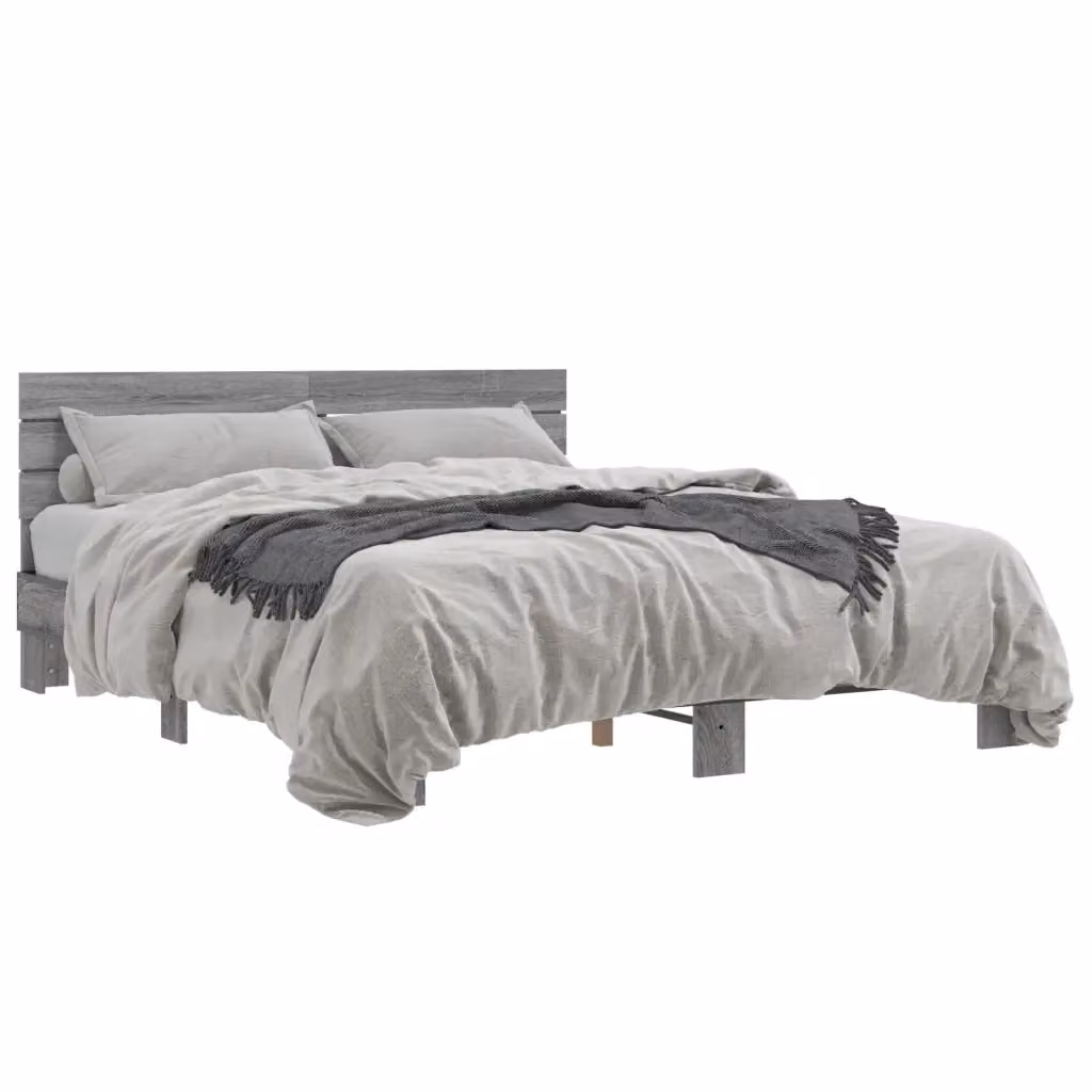 Letto con Giroletto vidaXL in Legno e Metallo, Grigio, L/P/H: 150 x 200 x 30 cm – 2