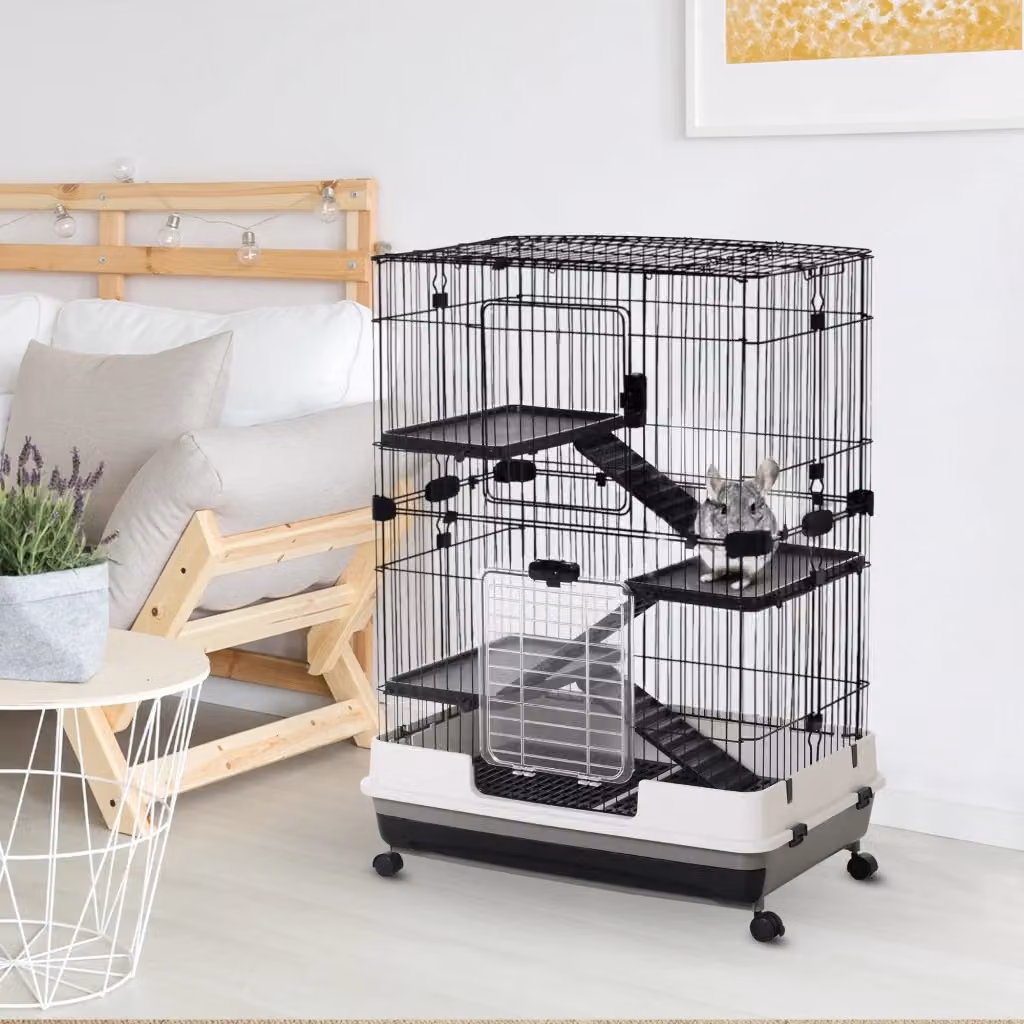 EasyComfort Gabbia a 3 Piani in Metallo con Vassoio per Roditori, Conigli e Furetti con 4 Ruote, Nera, L: 81.2 cm, P: 52.7 cm, H: 114 cm – 2