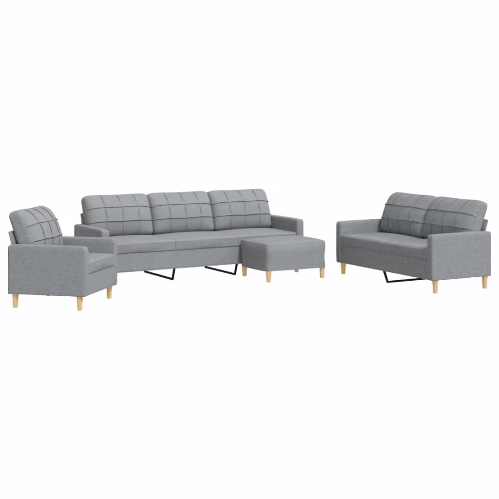 Set di Divani 4 pz con Poggiapiedi Grigio Chiaro in Tessuto