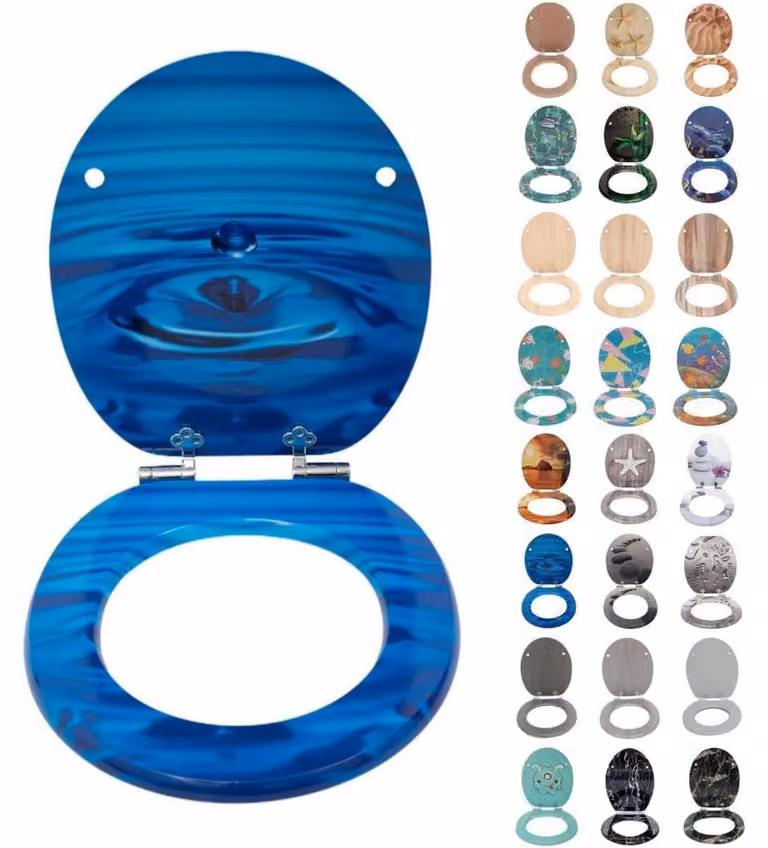Copertura per WC con sistema di abbassamento automatico, in MDF, colore blu navy