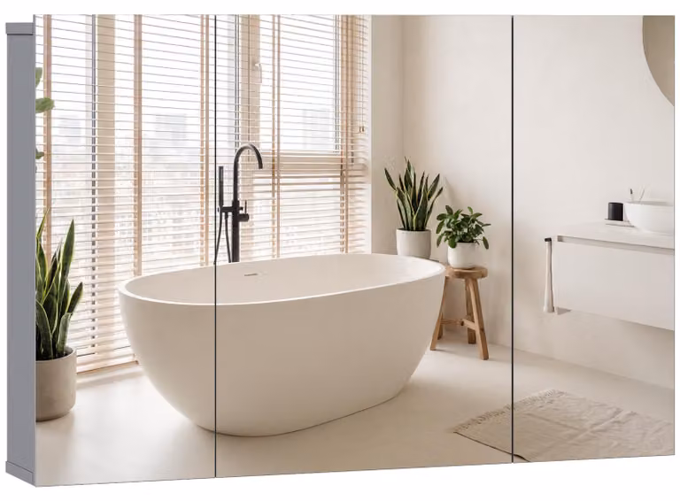 Armadietto a specchio Kleankin per il bagno, mobiletto da bagno con ripiani regolabili, colore grigio