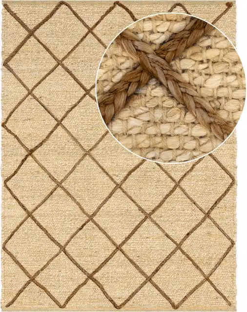 Tappeto in iuta Sakira beige stile boho con motivo a rombi L: 150 cm, P: 80 cm